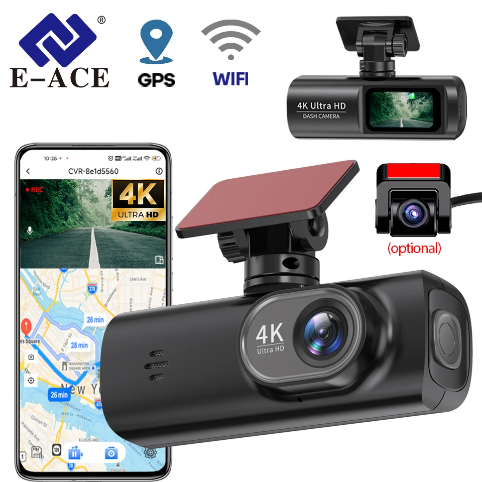 E-ACE 4K Dash Cam Dual Lens Dual Channel Car Dvr Support 1080P Rear View Camera WIFI GPS Parking Monitoring G Sensor Black Box
E-ACE 4K Dash Cam Dual Lens Dual Channel Car Dvr Support 1080P Rear View Camera WIFI GPS Parking Monitoring G Sensor Black Box