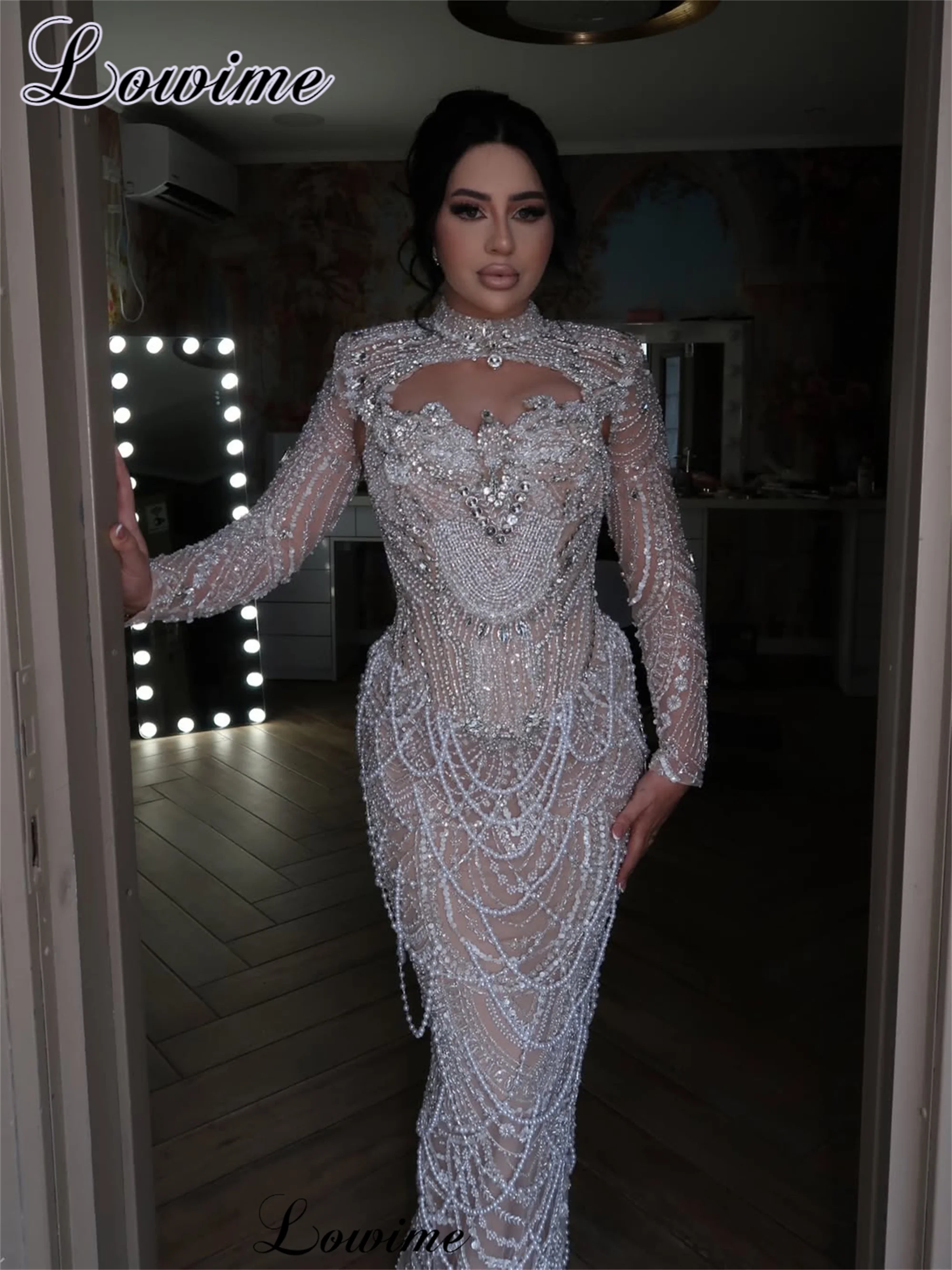 White Long Sleeves Beaded Prom Dresses Elegant Pearls Cocktail Dresses Mermaid Engagement Gowns Vestidos De Cóctel Customized
White Long Sleeves Beaded Prom Dresses Elegant Pearls Cocktail Dresses Mermaid Engagement Gowns Vestidos De Cóctel Customized