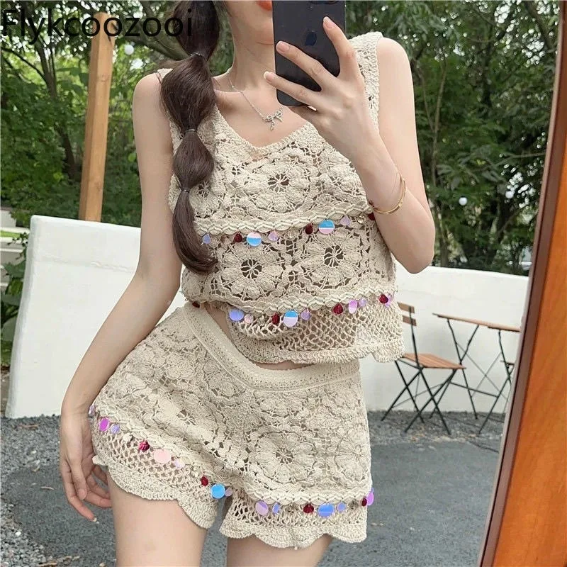 bohemian style sequines hook flower hollow tank top women high-waisted a-line shorts summer slim vacation two pieces set
bohemian style sequines hook flower hollow tank top women high-waisted a-line shorts summer slim vacation two pieces set