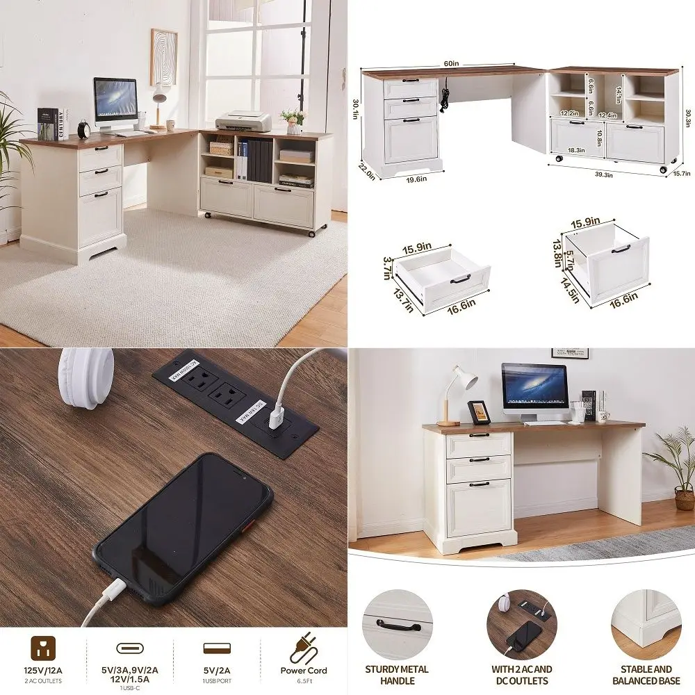 Executive Desk with 40Adjustable File Cabinet,Farmhouse Home Office Desk with Charging Station,Office Desk with Storage Drawers
Executive Desk with 40Adjustable File Cabinet,Farmhouse Home Office Desk with Charging Station,Office Desk with Storage Drawers