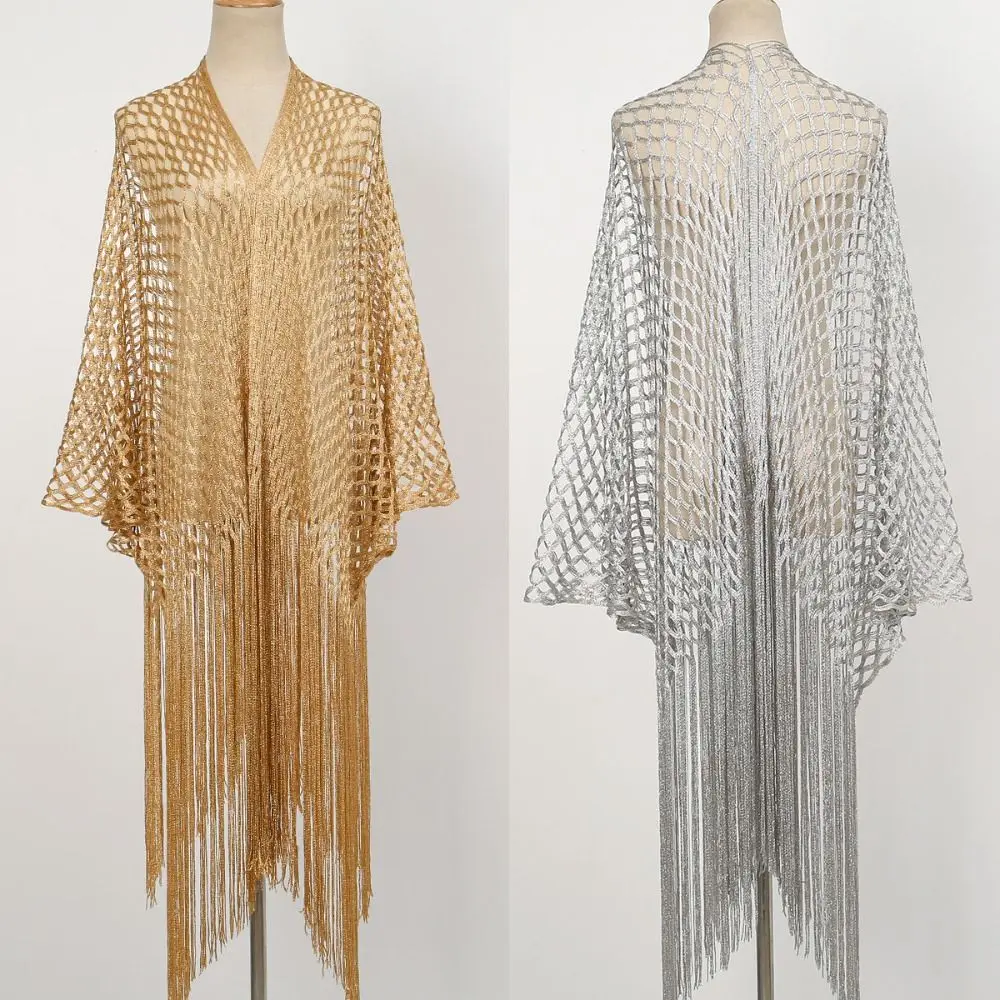 Fashion Tassel Patchwork Women Tulle Shawl V-Neck Cardigans Hollow Summer Scarf Shining Wedding Bridal Shawl Cosplay
Fashion Tassel Patchwork Women Tulle Shawl V-Neck Cardigans Hollow Summer Scarf Shining Wedding Bridal Shawl Cosplay