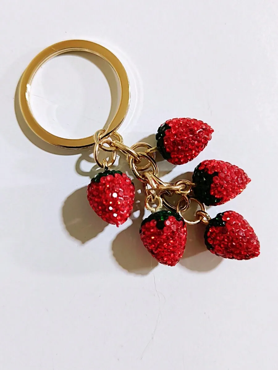 Red Rhinestone Strawberry Keychain For Bag Car Backpack Fashion Charm Accessory