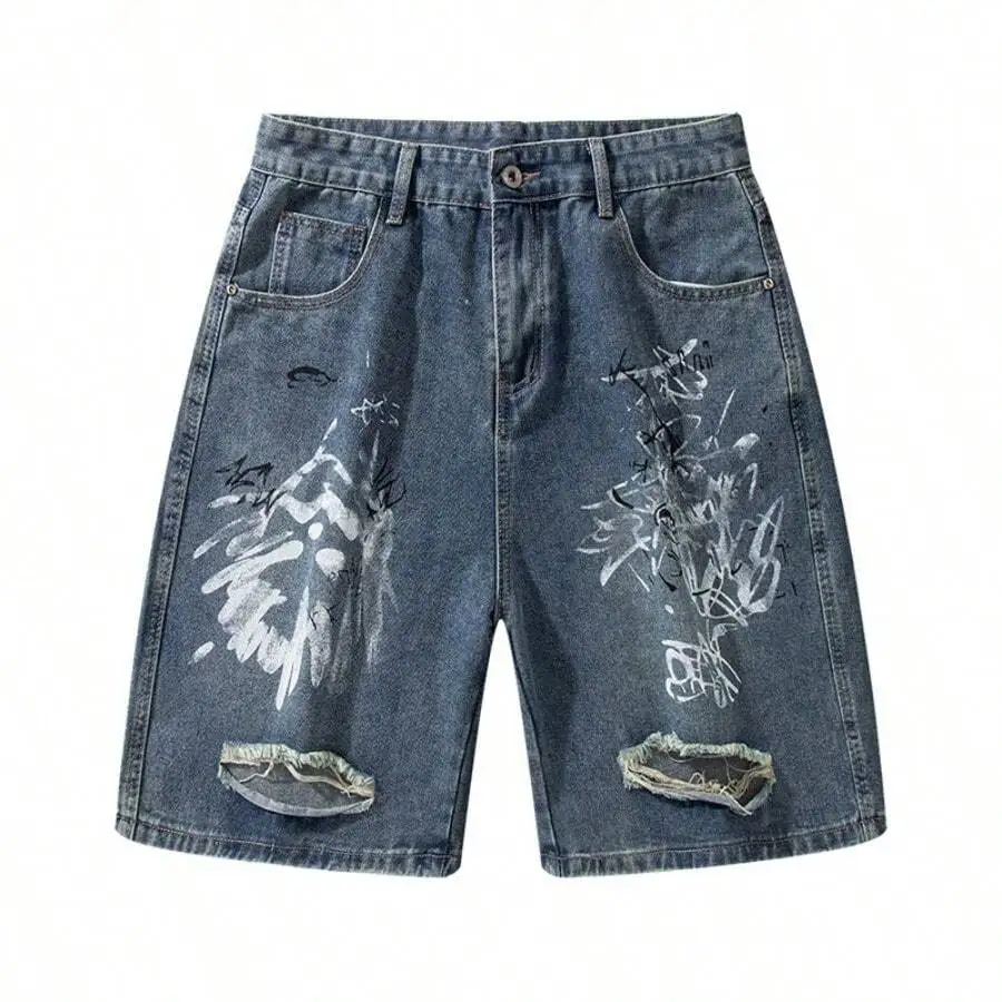 Ripped Denim Shorts With Graffiti Print Men Casual Shorts
Ripped Denim Shorts With Graffiti Print Men Casual Shorts