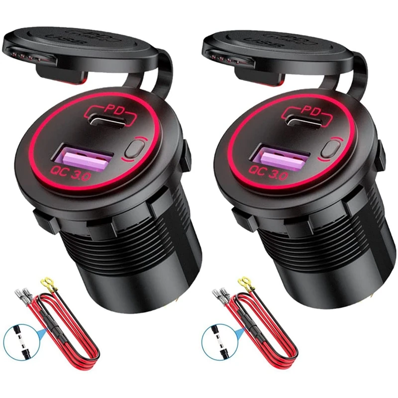 2 Packs PD Type C USB Car Charger And QC 3.0 Quick Charger Power Outlet Socket With ON/Off Switch For Motorcycle
2 Packs PD Type C USB Car Charger And QC 3.0 Quick Charger Power Outlet Socket With ON/Off Switch For Motorcycle