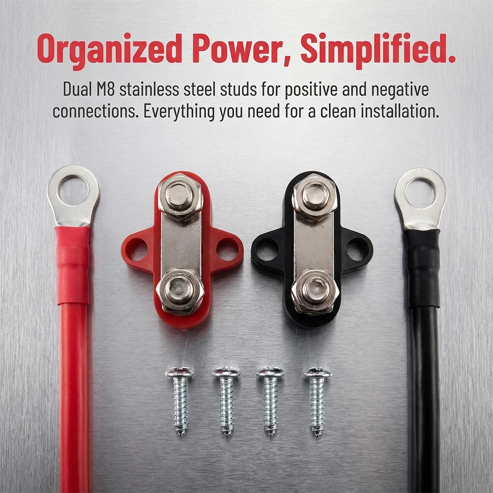 Terminal Block Studs M8 Positive Negative Heavy Duty Bus Bar Power Distribution Stud for Camping RV Truck Boat
Terminal Block Studs M8 Positive Negative Heavy Duty Bus Bar Power Distribution Stud for Camping RV Truck Boat