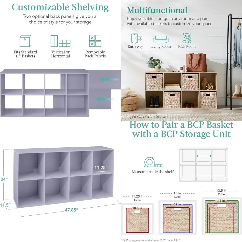 8-Cube Lavender Storage Organizer for Kids, 11 Shelf Opening, Book and Toy Storage with 3 Removable Panels
8-Cube Lavender Storage Organizer for Kids, 11 Shelf Opening, Book and Toy Storage with 3 Removable Panels