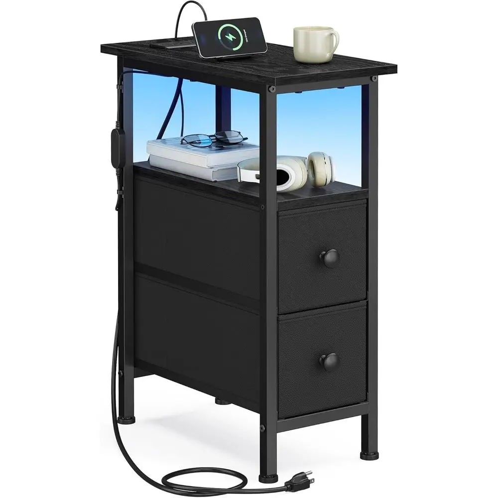 Side Table LED Light, Narrow End Table 2 Drawers, Nightstand Charging Station, Bede Tables Small Space, Living Room Bedroom, Ink
Side Table LED Light, Narrow End Table 2 Drawers, Nightstand Charging Station, Bede Tables Small Space, Living Room Bedroom, Ink