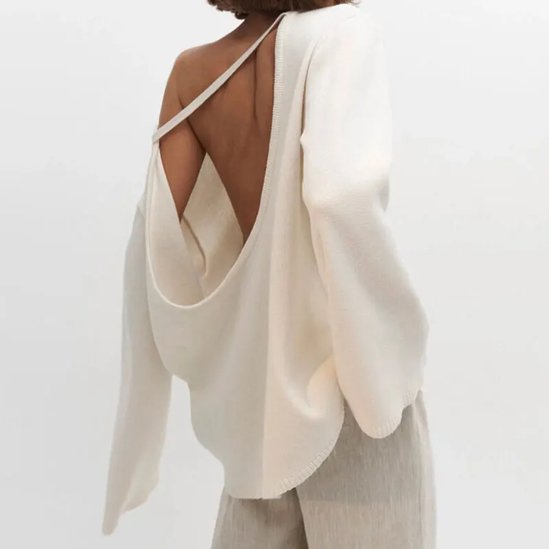 100% Cotton Women Autumn Sexy Backless Long Sleeve Sweater Loose Style Pullovers Clothes Tops For Women Big Neck Sweater
100% Cotton Women Autumn Sexy Backless Long Sleeve Sweater Loose Style Pullovers Clothes Tops For Women Big Neck Sweater