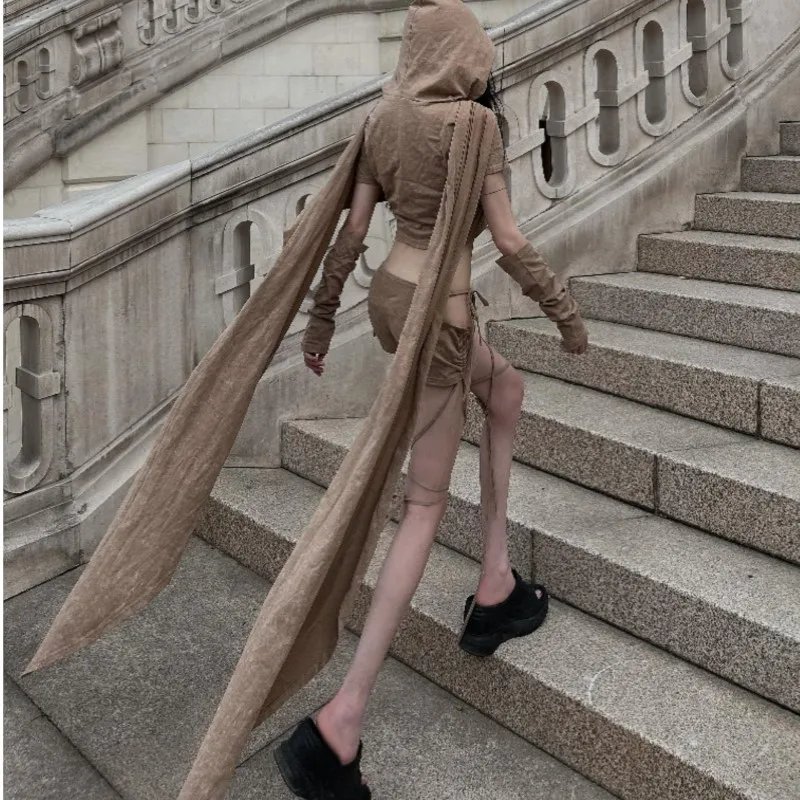 Wasteland Style Trendy Cool Special-Interest Design Ribbon Hooded Top Bandage Leggings Suit for Women
Wasteland Style Trendy Cool Special-Interest Design Ribbon Hooded Top Bandage Leggings Suit for Women