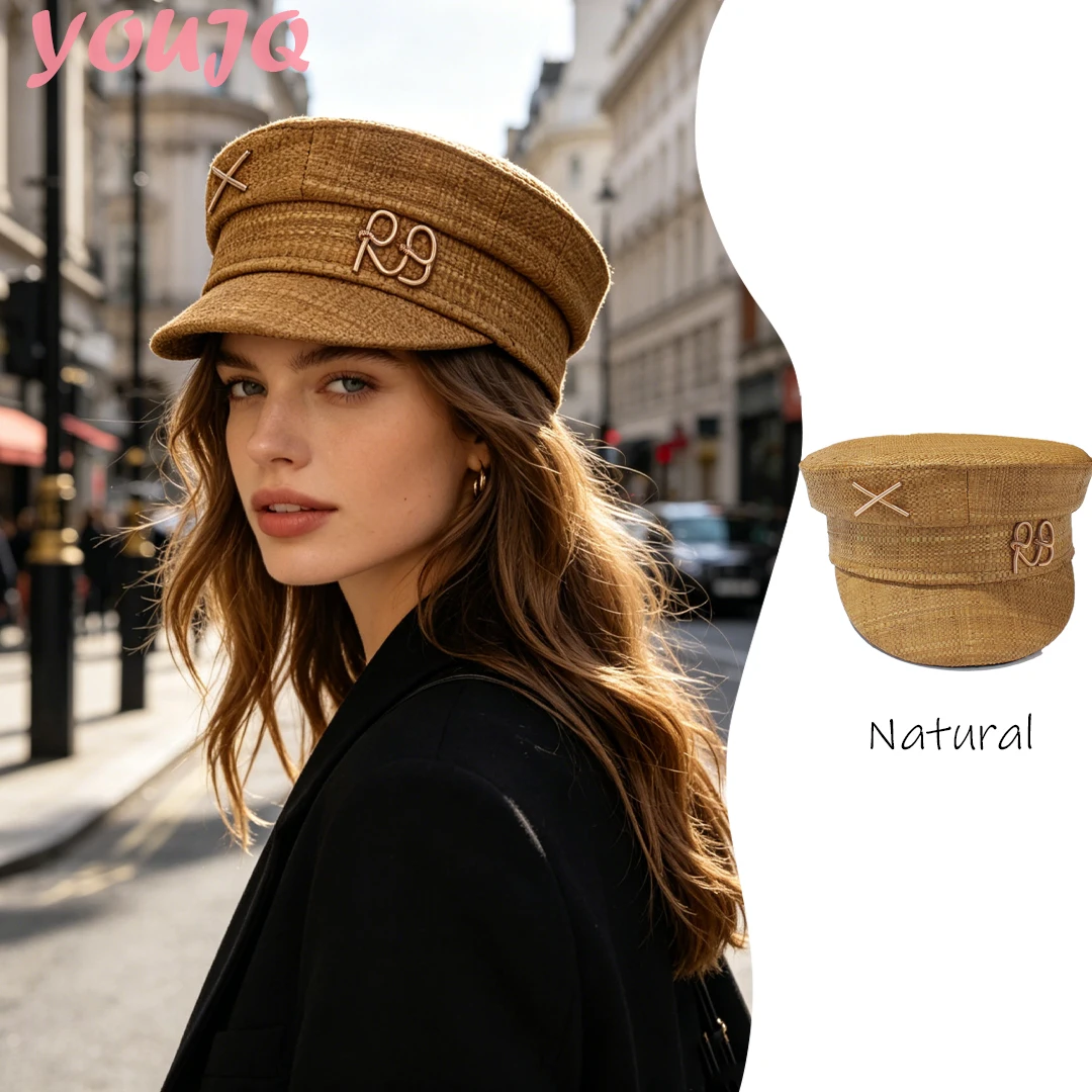Designer Raffia Newsboy Caps for Women Gold Letter Militray Hat Flat Top Cap Casual Gorras Visor Navy Hats Sombrero Vintage
Designer Raffia Newsboy Caps for Women Gold Letter Militray Hat Flat Top Cap Casual Gorras Visor Navy Hats Sombrero Vintage