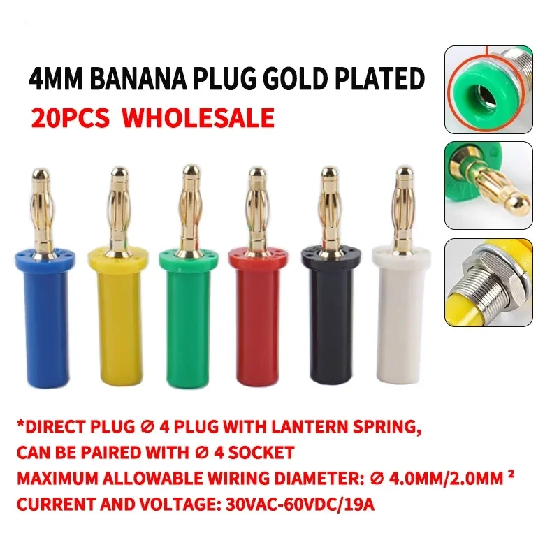 20Pcs Copper Banana Plug 4mm High Current High Voltage Resistance Plug Welding Integrated Banana Head Connector Binding Post
20Pcs Copper Banana Plug 4mm High Current High Voltage Resistance Plug Welding Integrated Banana Head Connector Binding Post