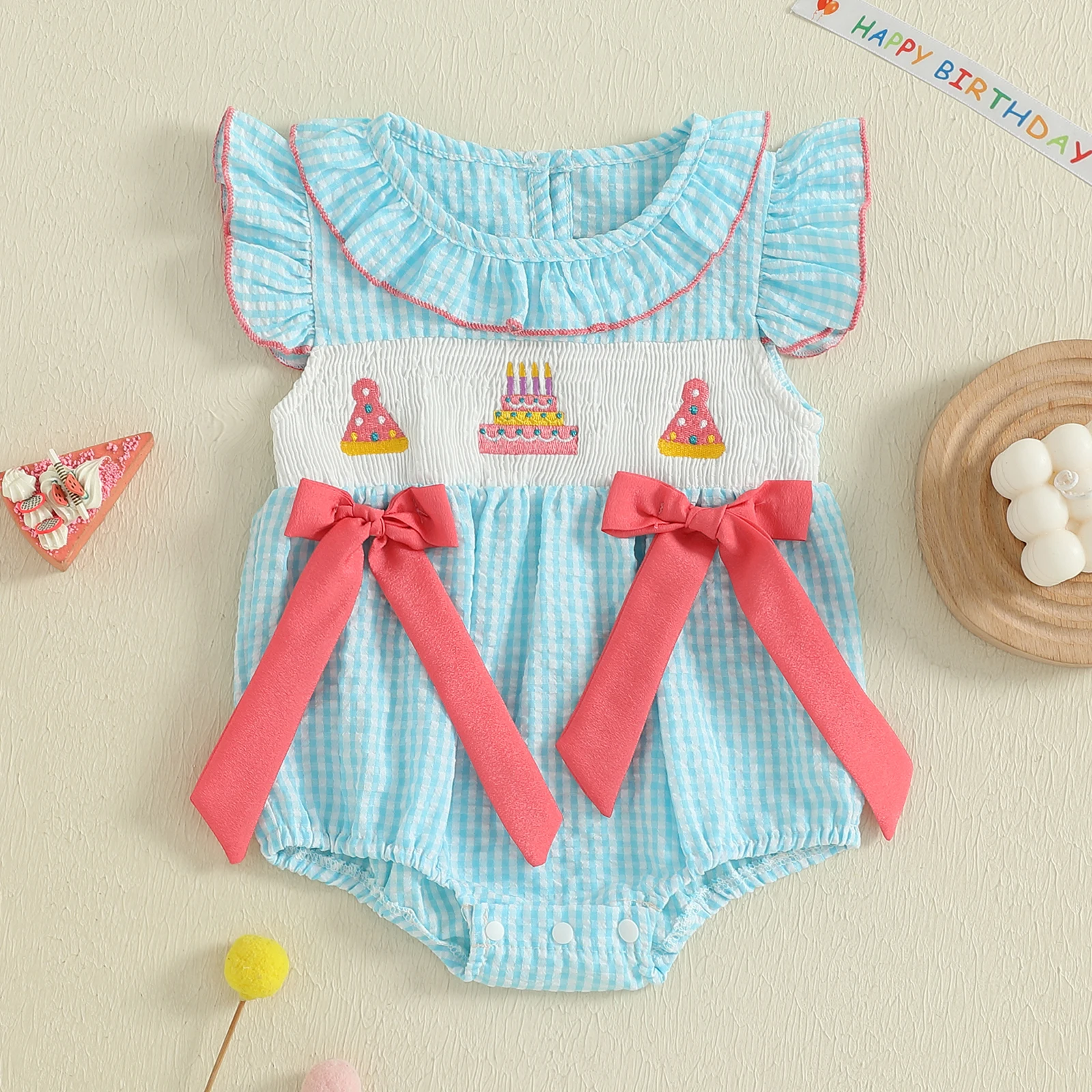 Baby Girl Plaid Birthday Romper Cute Summer Clothes Cake Embroidered Flying Sleeve Smocked Bodysuit with Bows
Baby Girl Plaid Birthday Romper Cute Summer Clothes Cake Embroidered Flying Sleeve Smocked Bodysuit with Bows