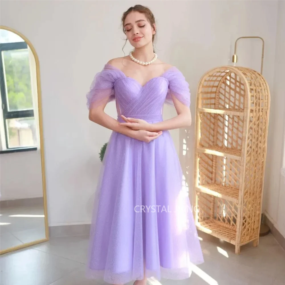 Simple Short Off the Shoulder Tulle Evening Dresses Short Sleeves A Line Tea Length Vestidos De fiesta for Women
Simple Short Off the Shoulder Tulle Evening Dresses Short Sleeves A Line Tea Length Vestidos De fiesta for Women
