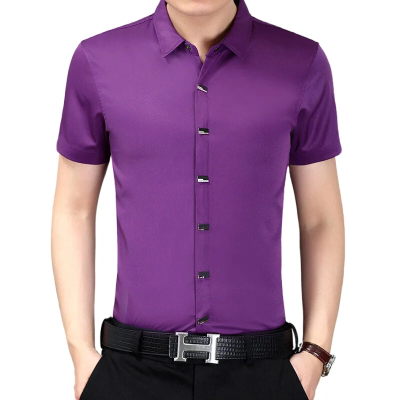 Men Dress Ice silk Shirt Fashion cotton short Sleeve Business Social Shirt Male Solid Color lapel Elasticity Slim Work Shirt top
Men Dress Ice silk Shirt Fashion cotton short Sleeve Business Social Shirt Male Solid Color lapel Elasticity Slim Work Shirt top