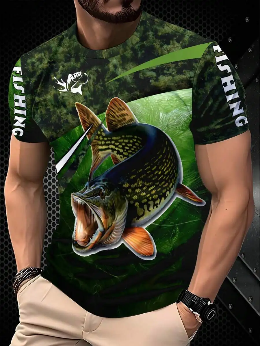 Mens Camo Green Fishing Theme Short Sleeve Crew Neck Tee With Pike Graphic
Mens Camo Green Fishing Theme Short Sleeve Crew Neck Tee With Pike Graphic