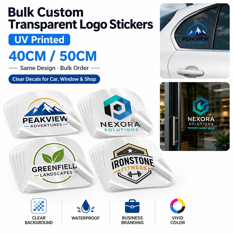 Bulk Custom UV Printed Transparent Logo Stickers 40cm 50cm Large Clear Business Decals for Car Door Window Shop Brand Signs
Bulk Custom UV Printed Transparent Logo Stickers 40cm 50cm Large Clear Business Decals for Car Door Window Shop Brand Signs