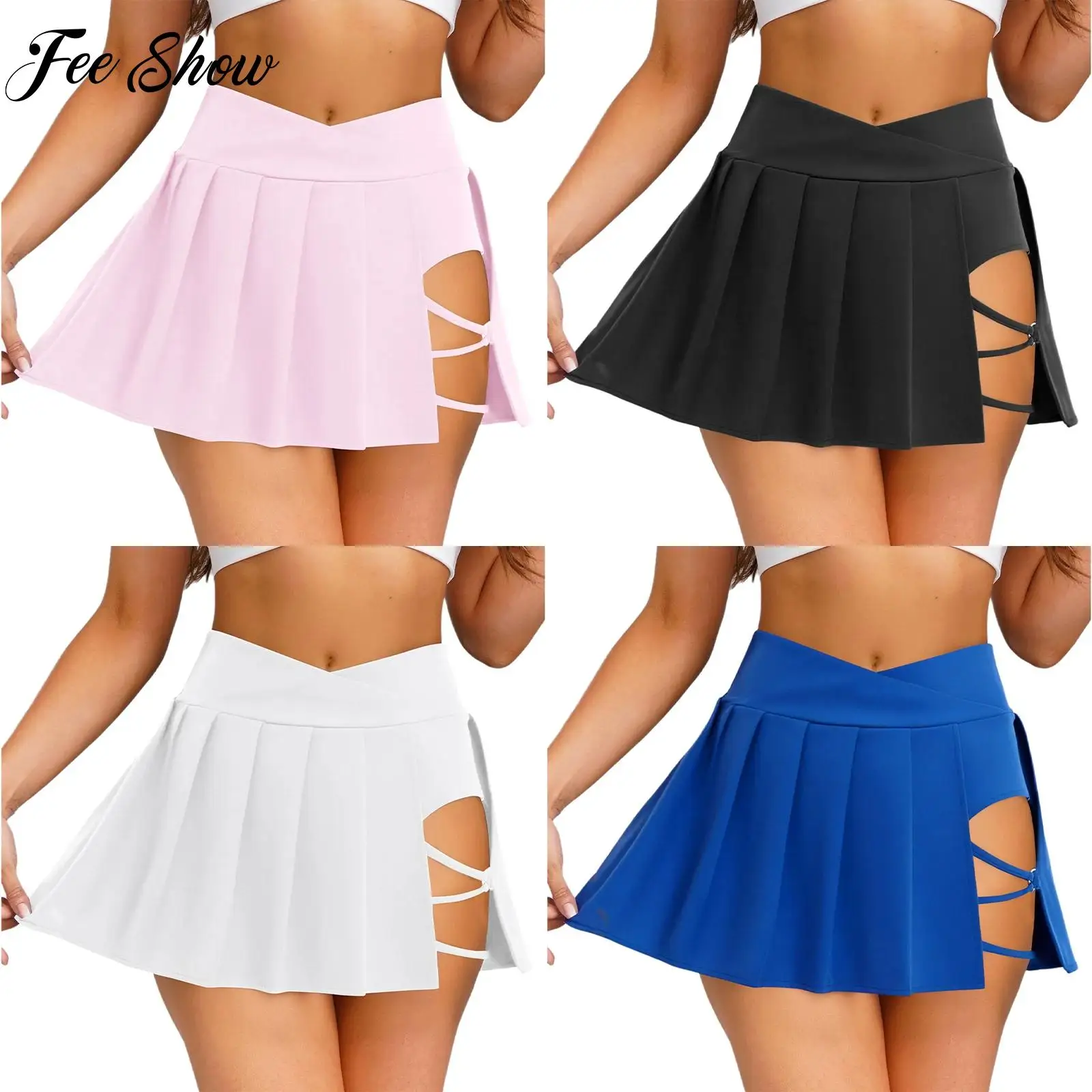 Women Side Split Strappy Pleated Tennis Skirt Cross V-Front Waistband Briefs Miniskirt for Sports Yoga Golf Workout Active Wear
Women Side Split Strappy Pleated Tennis Skirt Cross V-Front Waistband Briefs Miniskirt for Sports Yoga Golf Workout Active Wear