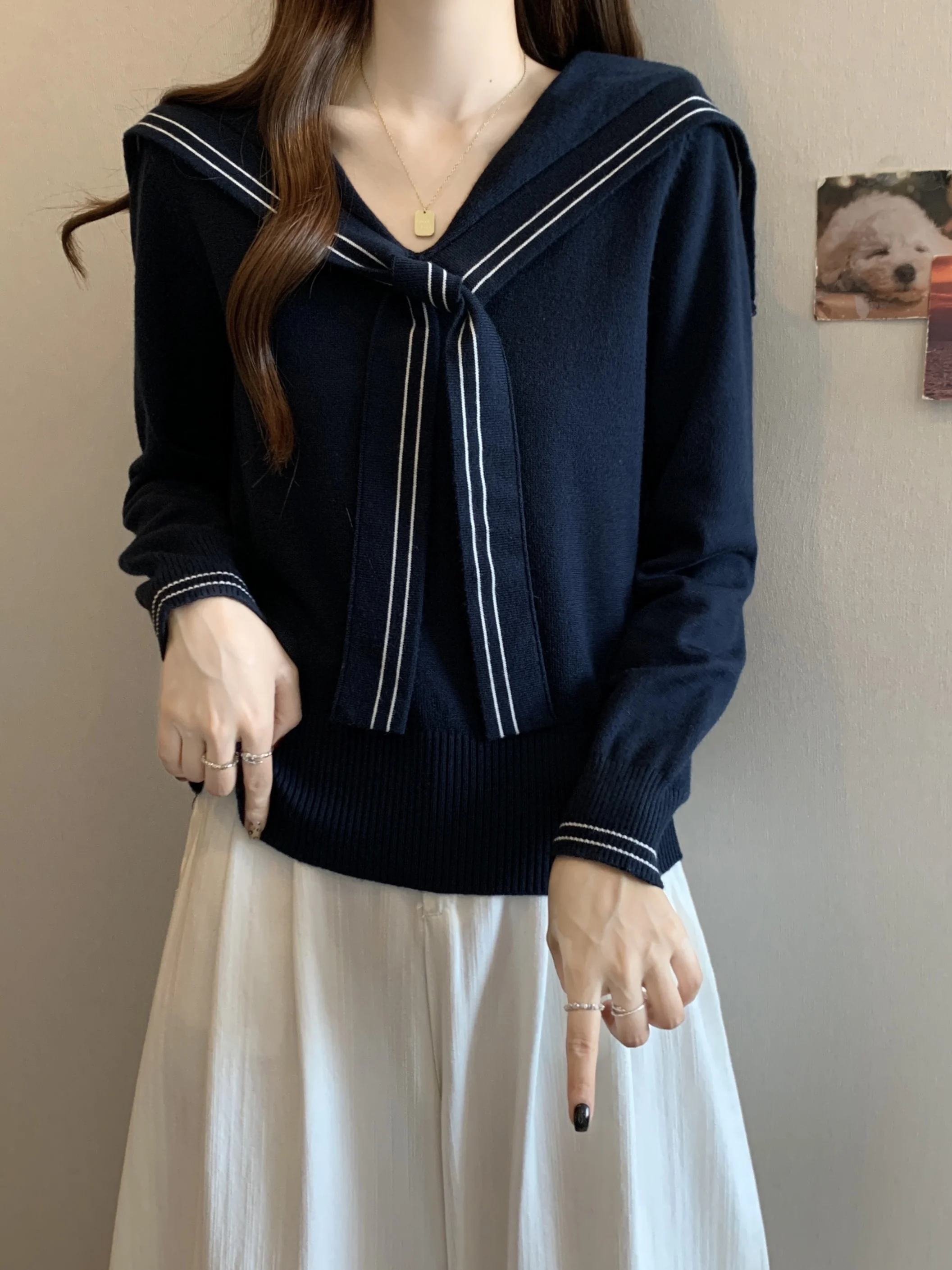plus Size Navy Collar Long Sve Knitted Sweater Women's Autumn Winter Fat MM Inner Stripe Drift Belt Top Sweet Sle Prince...
plus Size Navy Collar Long Sve Knitted Sweater Women's Autumn Winter Fat MM Inner Stripe Drift Belt Top Sweet Sle Prince...