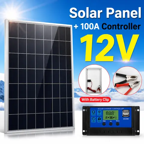 12V Solar Panel Kit Complete 30W Power Portable Outdoor Rechargeable Solar Cell Generator For Home