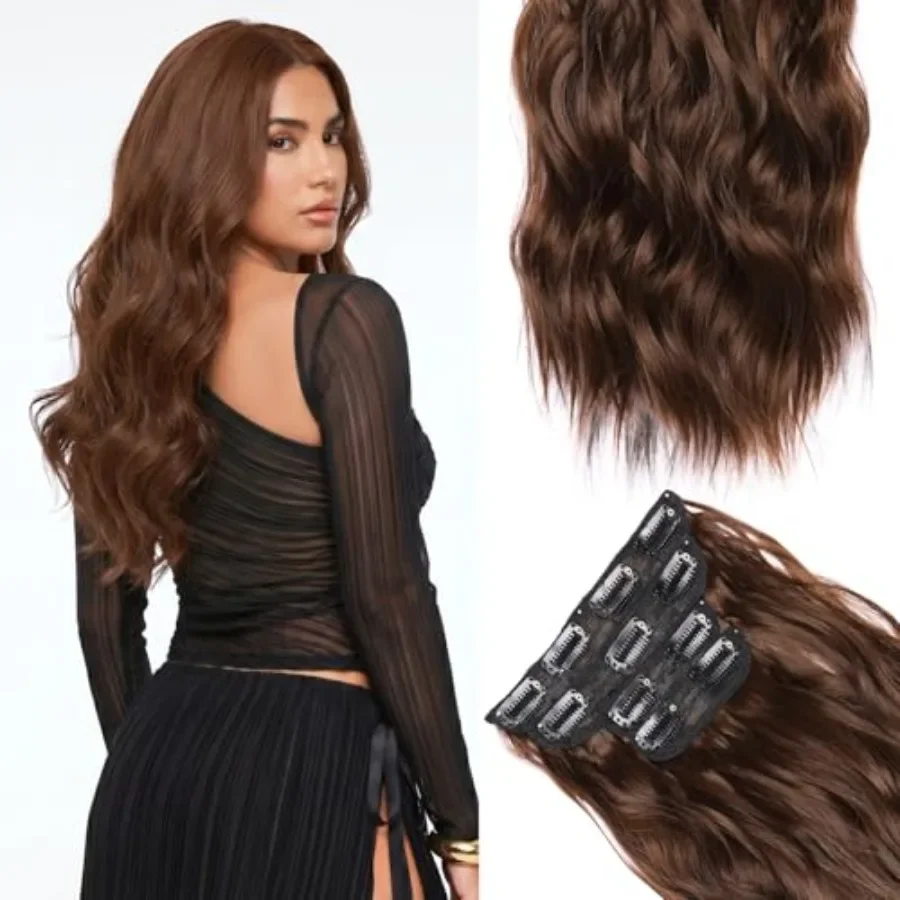 Clip in Hair Extensions 4Pcs Long Wavy Synthetic Hair Pieces for Women Silky Natural Long Thick Full Head Hairpiece Wedding, Pa
Clip in Hair Extensions 4Pcs Long Wavy Synthetic Hair Pieces for Women Silky Natural Long Thick Full Head Hairpiece Wedding, Pa
