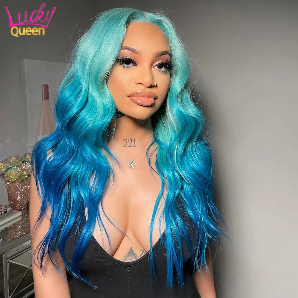 Ombre Blue Lake Blue 13x4 Lace Front Human Hair Wig Body Wave Ombre 613 Wigs Colored HD Lace Frontal Wig On sale For Women
Ombre Blue Lake Blue 13x4 Lace Front Human Hair Wig Body Wave Ombre 613 Wigs Colored HD Lace Frontal Wig On sale For Women