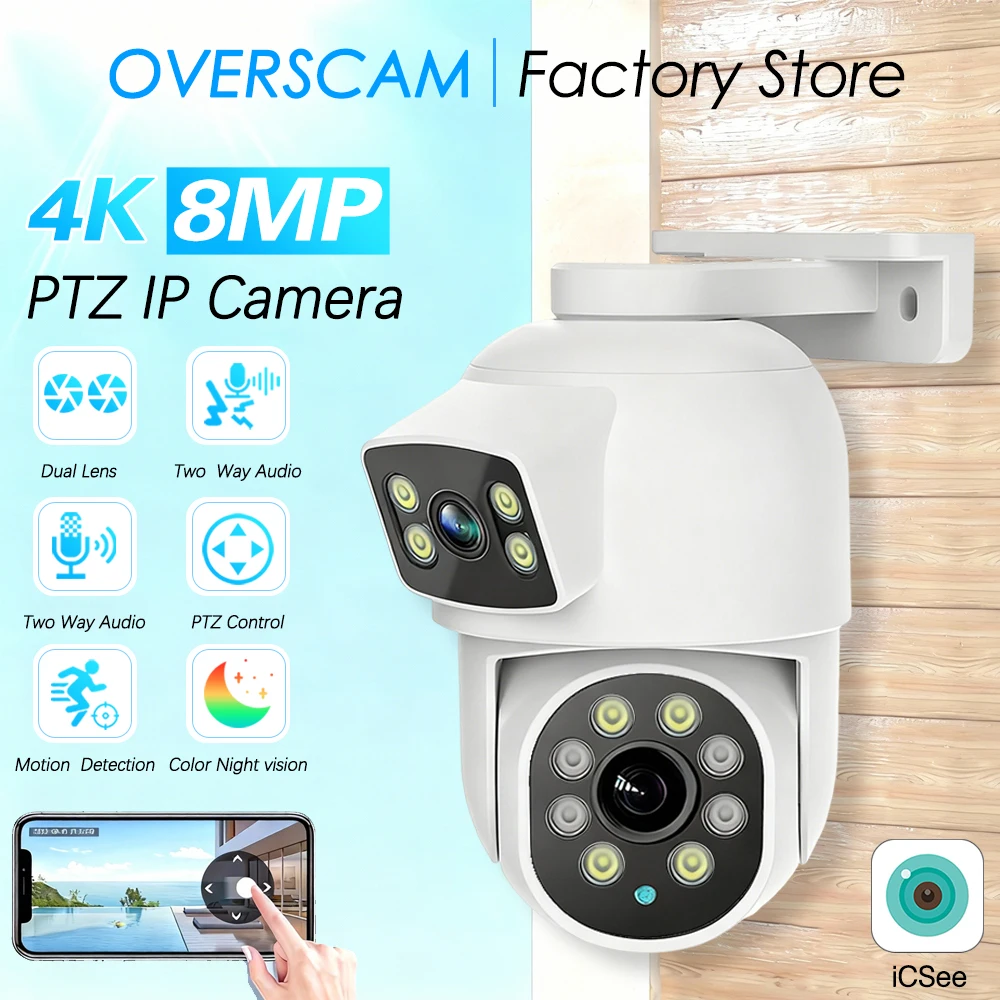 ICsee 8MP Dual Lens Dome PTZ Camera WIFI+POE IP Rj45 Network Security Monitoring 360° Tracking Home Outdoor Built-In Microphone
ICsee 8MP Dual Lens Dome PTZ Camera WIFI+POE IP Rj45 Network Security Monitoring 360° Tracking Home Outdoor Built-In Microphone