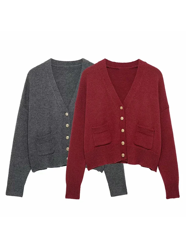 Willshela Women Fashion With Pockets Grey Single Breasted Sweater Vintage V-Neck Long Sleeves Female Chic Lady Outfits
Willshela Women Fashion With Pockets Grey Single Breasted Sweater Vintage V-Neck Long Sleeves Female Chic Lady Outfits