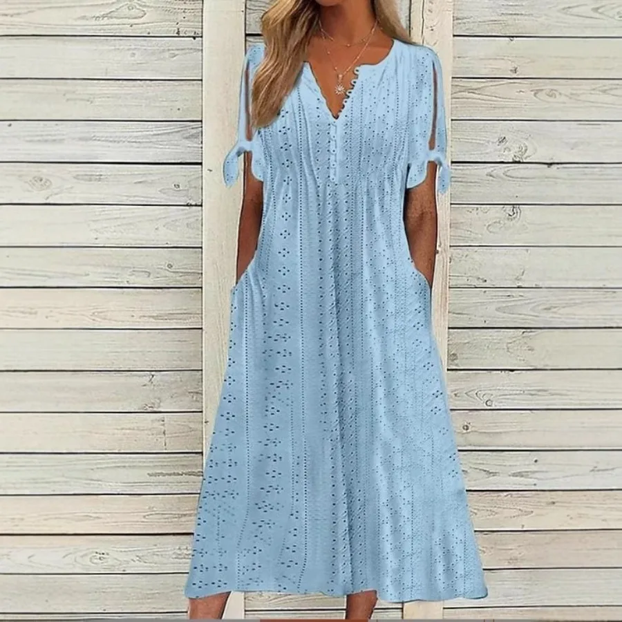 【New style】Spot - European and American women's clothing new women's dress hollow v-neck lace pleat
【New style】Spot - European and American women's clothing new women's dress hollow v-neck lace pleat