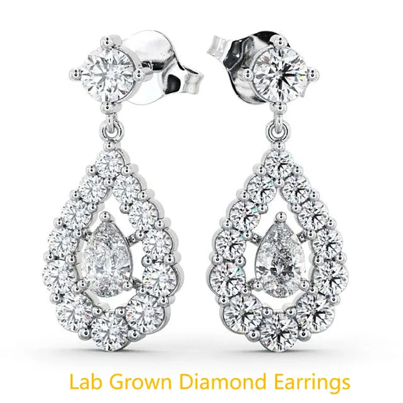 AEAW Lab Grown Diamond Earring For Lady Total 2.5CTW Pear & Round Shape Diamond In 14K White Gold Wedding Earrings
AEAW Lab Grown Diamond Earring For Lady Total 2.5CTW Pear & Round Shape Diamond In 14K White Gold Wedding Earrings