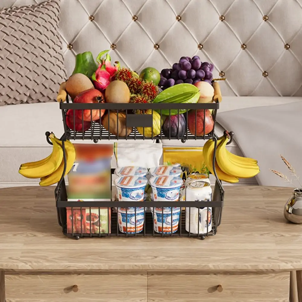 Wrought Iron 2 Tier Fruit Basket Detachable Wooden Handle Snack Storage Basket Space-saving With Hook
Wrought Iron 2 Tier Fruit Basket Detachable Wooden Handle Snack Storage Basket Space-saving With Hook