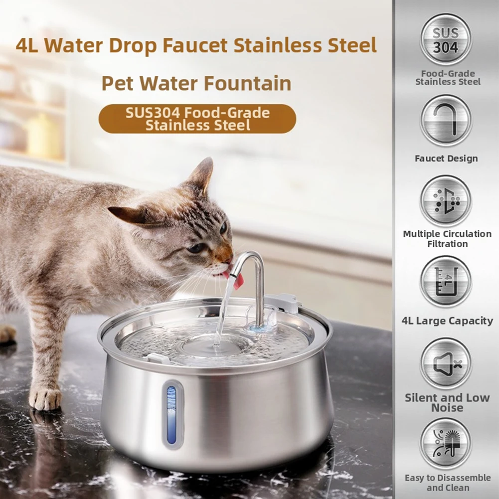 Stainless Steel Cat Water Fountain 4l Large Capacity For Multi-Pets Filtered Water Fountain Visibles Water Level Window Design
Stainless Steel Cat Water Fountain 4l Large Capacity For Multi-Pets Filtered Water Fountain Visibles Water Level Window Design