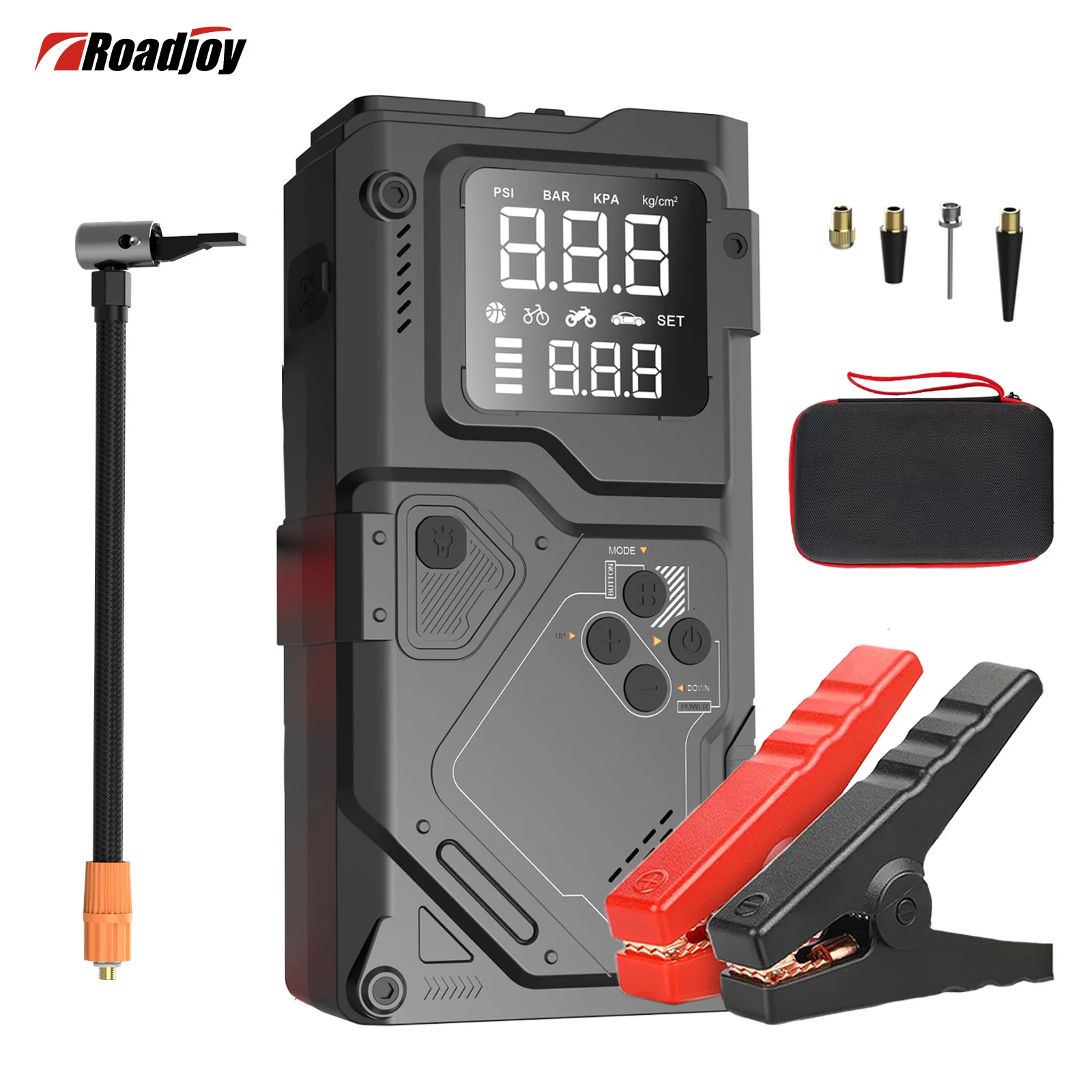 Roadjoy Portable Car Jump Starter with Air Compressor 5000A 150psi Tire Inflator (8.0 Gasoline/7.0 Diesel) Power Bank Car Batter
Roadjoy Portable Car Jump Starter with Air Compressor 5000A 150psi Tire Inflator (8.0 Gasoline/7.0 Diesel) Power Bank Car Batter