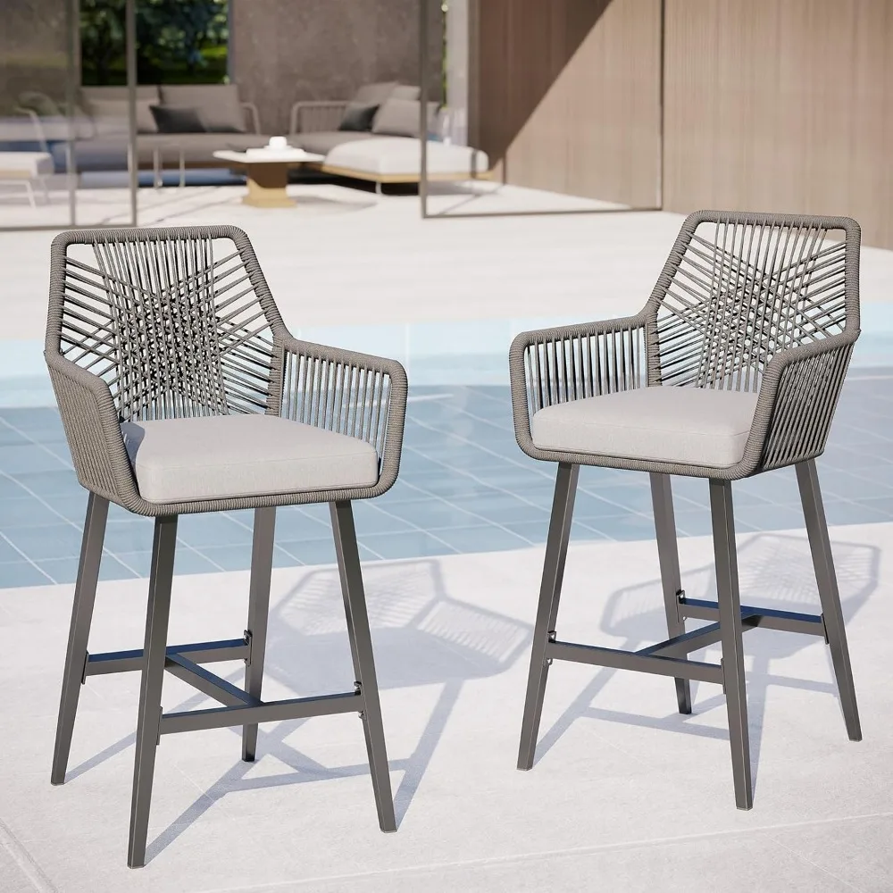 24" Counter Height Bar Stools Set of 2 Patio Outdoor Rattan Chairs with Curved Backrest Aluminum Frame Boho Barstools with Soft
24" Counter Height Bar Stools Set of 2 Patio Outdoor Rattan Chairs with Curved Backrest Aluminum Frame Boho Barstools with Soft