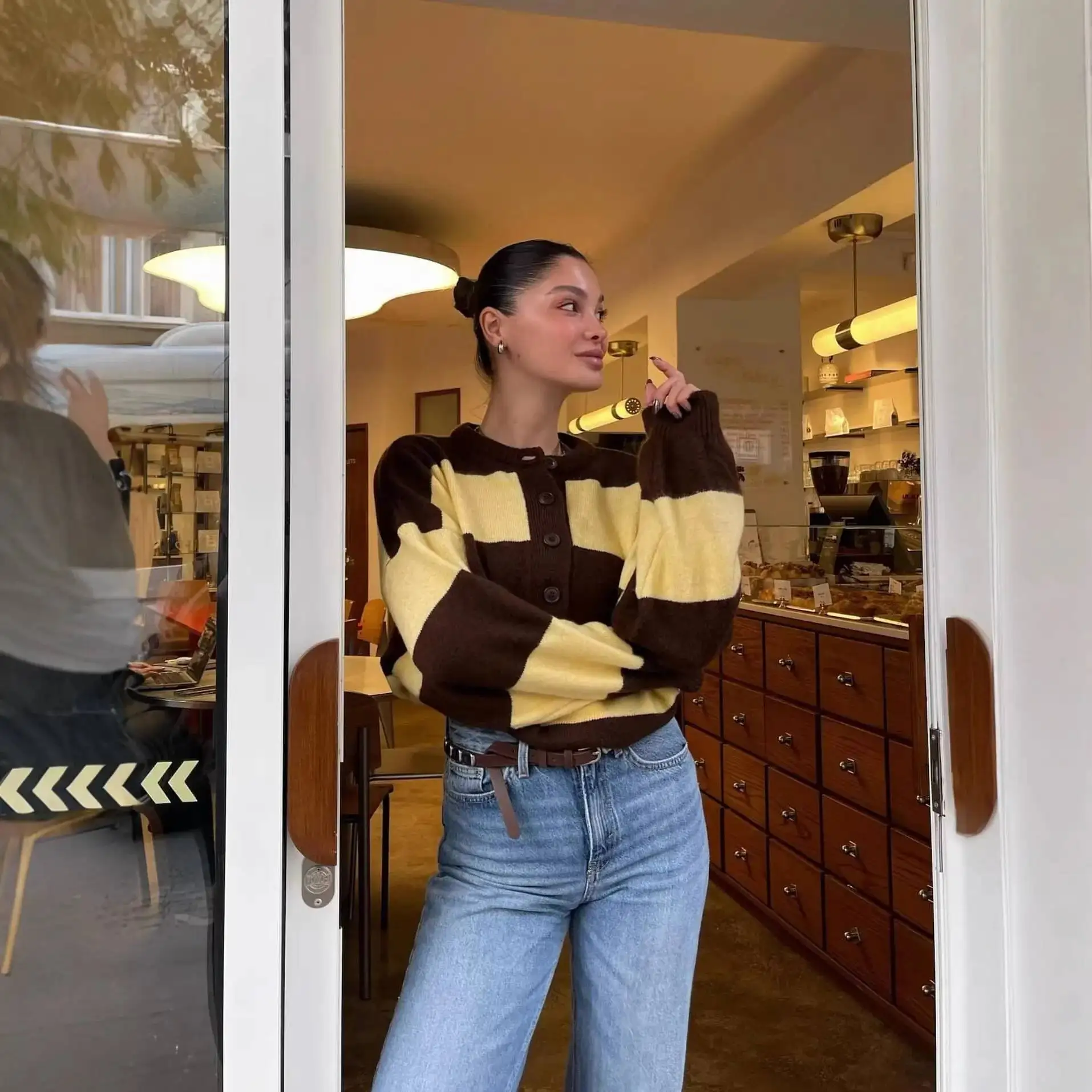 Women's Round Neck Striped Versatile Knit Sweater Brown Yellow Striped Neck Sweater Women Long Sleeve Casual Knit Pullover 3VSL
Women's Round Neck Striped Versatile Knit Sweater Brown Yellow Striped Neck Sweater Women Long Sleeve Casual Knit Pullover 3VSL