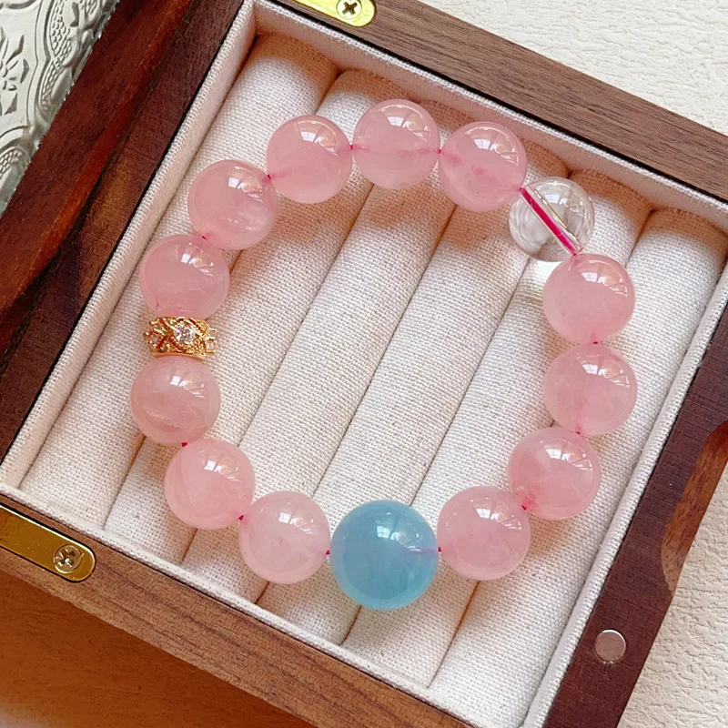 Natural Crystal Bracelet - Pink Quartz, Aquamarine Clear Quartz Gemstone Jewelry Symbolizing Love, Courage, Purification Energy 
Natural Crystal Bracelet - Pink Quartz, Aquamarine Clear Quartz Gemstone Jewelry Symbolizing Love, Courage, Purification Energy