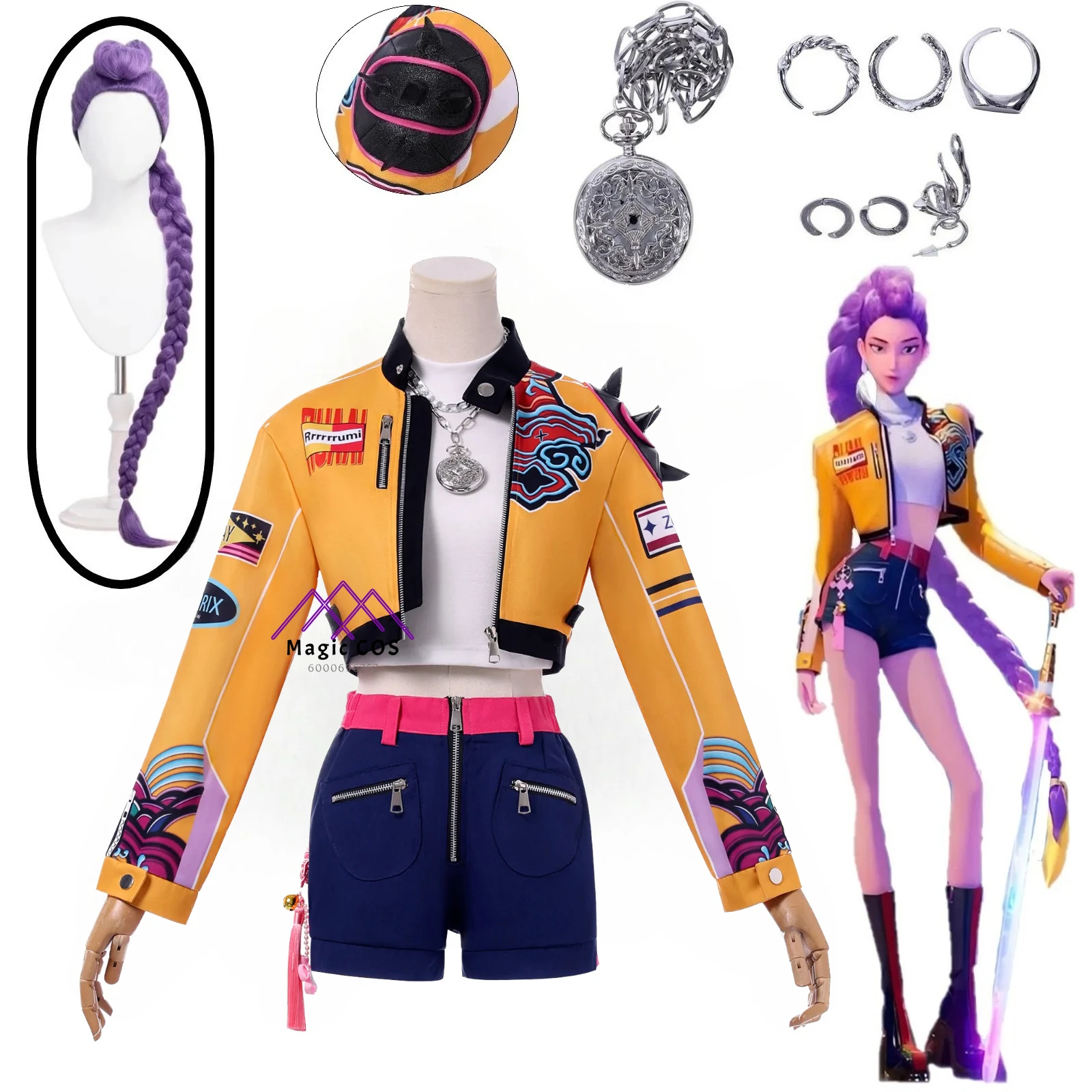 Anime KPop Demon Cos Hunters Superstar Rumi Cosplay Costume Purple Wig Full Set Girl Group Suit Women Halloween Party Roleplay
Anime KPop Demon Cos Hunters Superstar Rumi Cosplay Costume Purple Wig Full Set Girl Group Suit Women Halloween Party Roleplay