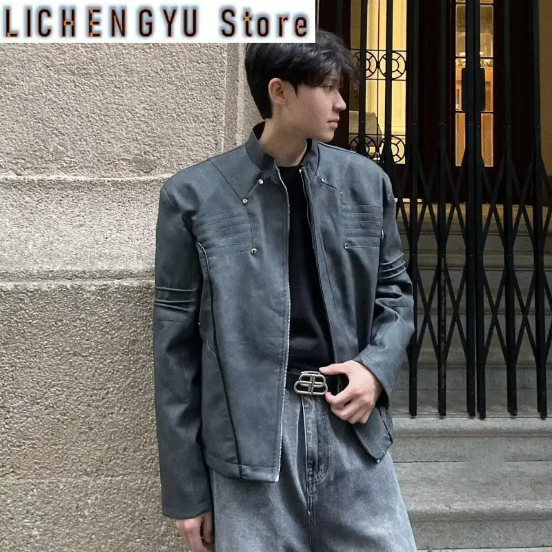 Mens Darkwear Tie-dyed Zipper Short Shoulder Loose Rivet Leather Jacket Zipper Punk Leather Jacket Stand Collar Long Sleeve Coat
Mens Darkwear Tie-dyed Zipper Short Shoulder Loose Rivet Leather Jacket Zipper Punk Leather Jacket Stand Collar Long Sleeve Coat