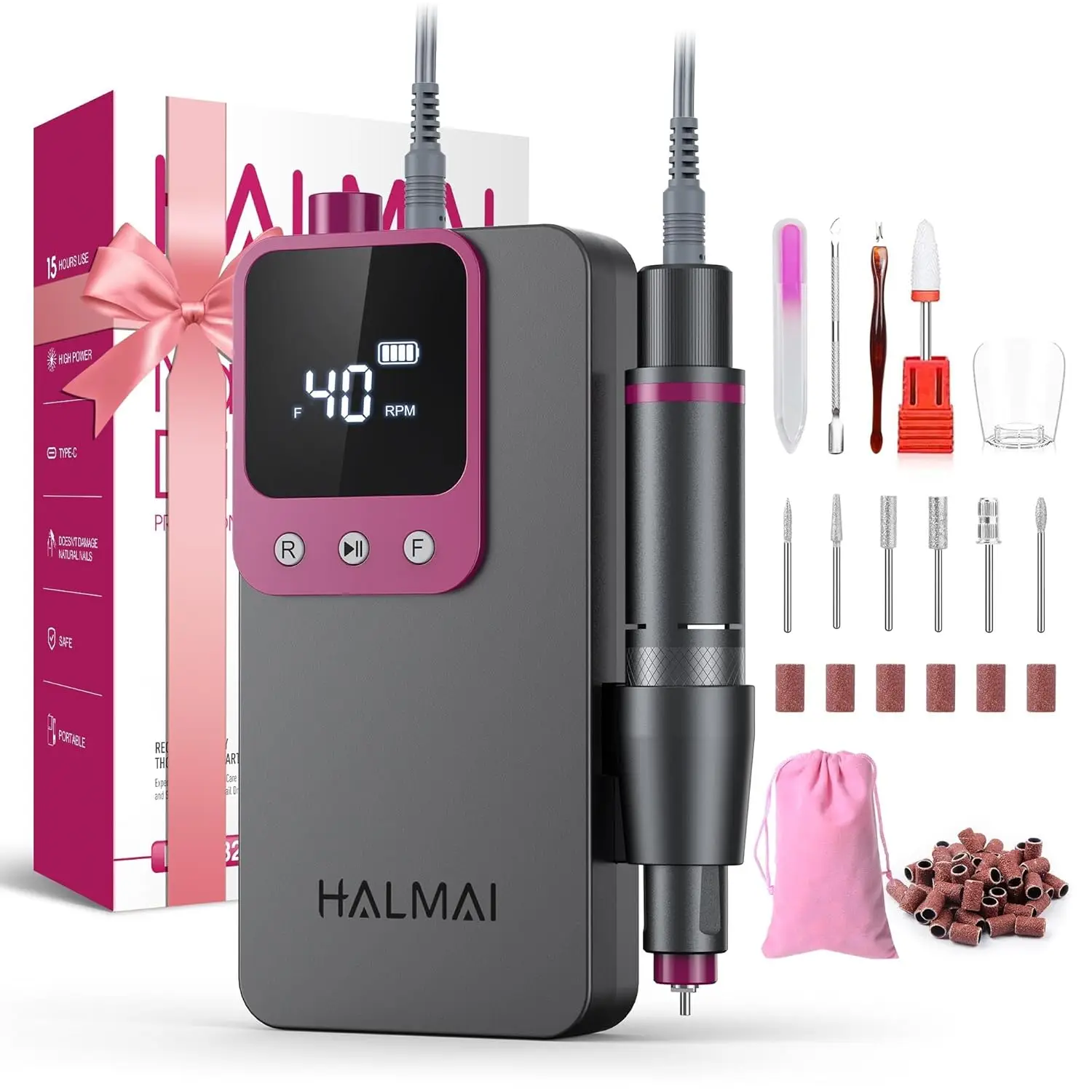 Cordless Rechargeable Nail Drill, 40000RPM Portable Efile for Acrylic Gel Nails, Salon-Grade Nail File Kit with LCD Display
Cordless Rechargeable Nail Drill, 40000RPM Portable Efile for Acrylic Gel Nails, Salon-Grade Nail File Kit with LCD Display