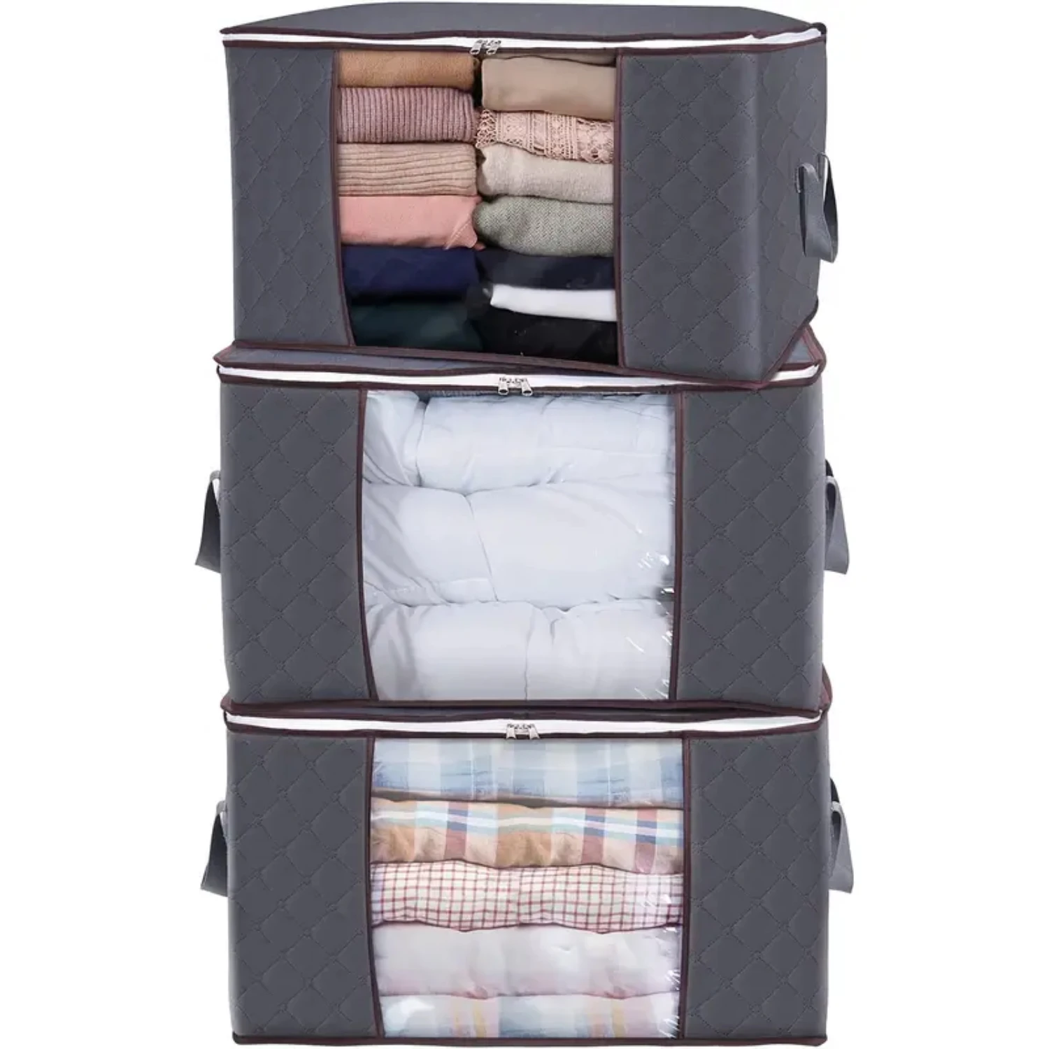 Thick and robust large capacity foldable fabric bin with zipper for baby clothing storage, featuring stretch handle for space-sa
Thick and robust large capacity foldable fabric bin with zipper for baby clothing storage, featuring stretch handle for space-sa