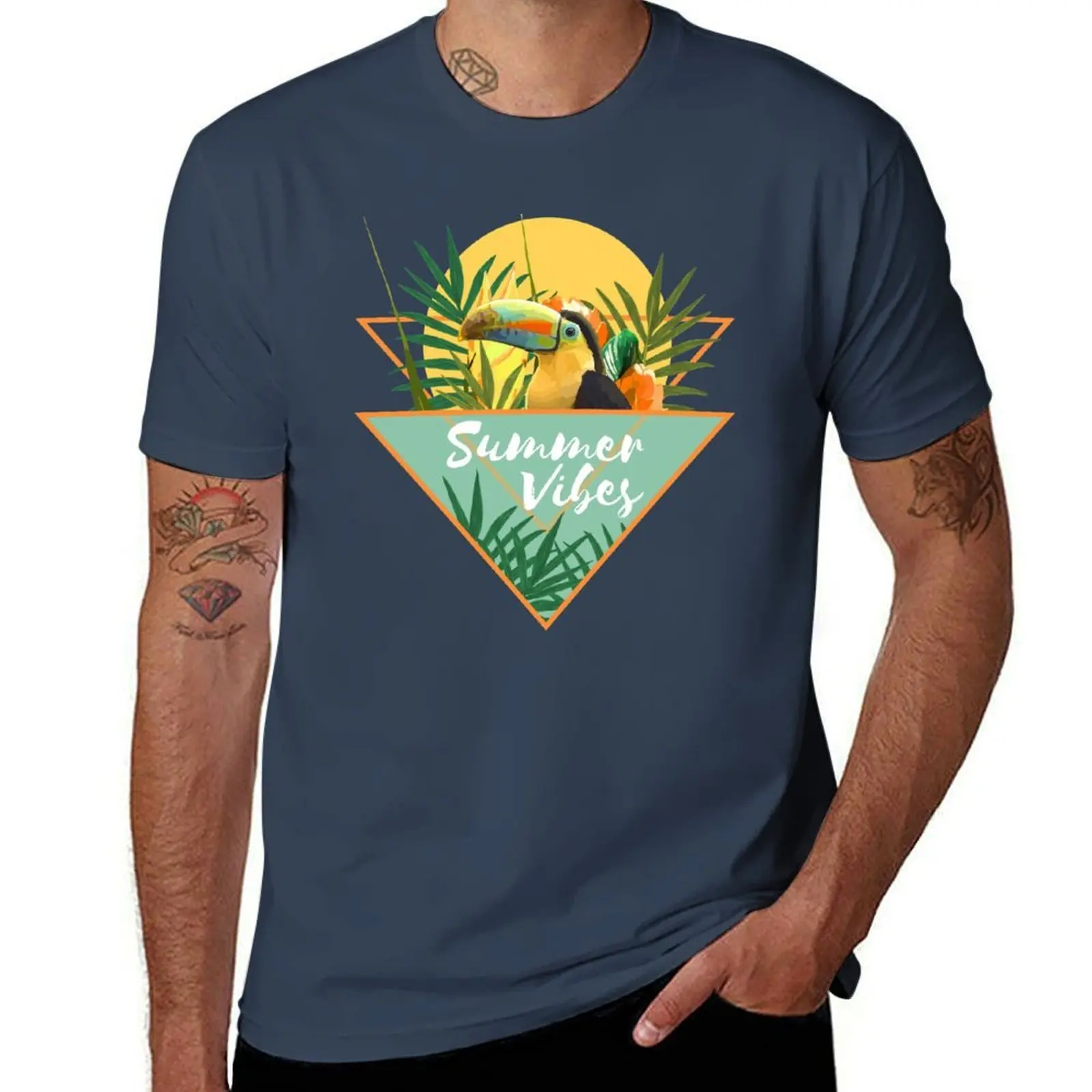 Summer Vibes Typography Tropical Bouquet With Toucan T-Shirt Classic Crew Neck Cotton T-Shirt
Summer Vibes Typography Tropical Bouquet With Toucan T-Shirt Classic Crew Neck Cotton T-Shirt