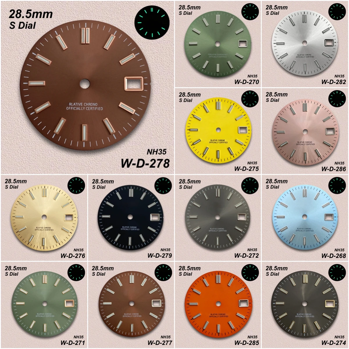 28.5mm S Logo Sunray Dial Fit NH35/NH36/4R/7S Automatic Movement Green Luminous Super Quality Watch Modification Accessories
28.5mm S Logo Sunray Dial Fit NH35/NH36/4R/7S Automatic Movement Green Luminous Super Quality Watch Modification Accessories
