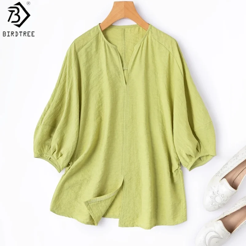 Birdtree, 78% Silk 22% Nylon Blouse, Lantern Sleeve V-neck Shirt, Women Dry Silk Thin Elegant Tops, 2026 Summer New T66126JF
Birdtree, 78% Silk 22% Nylon Blouse, Lantern Sleeve V-neck Shirt, Women Dry Silk Thin Elegant Tops, 2026 Summer New T66126JF