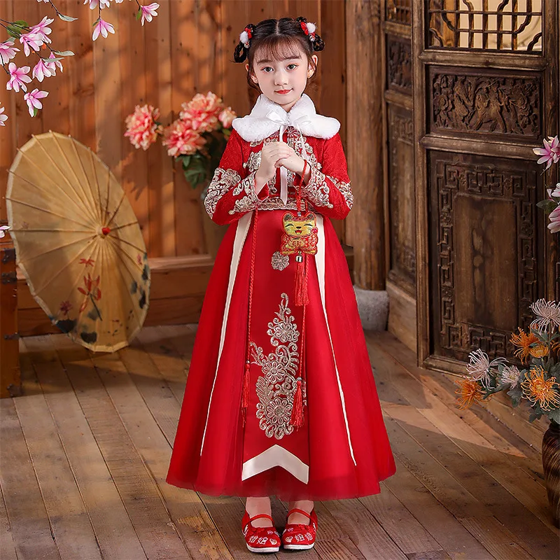 Retro Red Autumn New Girl Fairy Fluffy Qipao Dresses Kids Chinese Style Embroidery Tassel Hanfu Performance Princess Vestido
Retro Red Autumn New Girl Fairy Fluffy Qipao Dresses Kids Chinese Style Embroidery Tassel Hanfu Performance Princess Vestido