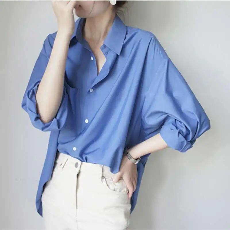 JOJOZ Klein Blue Boyfriend Oversize Long Sleeve Shirt White Casual Loose Fit Spring Fashion Pure Color Men's Button-Up
JOJOZ Klein Blue Boyfriend Oversize Long Sleeve Shirt White Casual Loose Fit Spring Fashion Pure Color Men's Button-Up