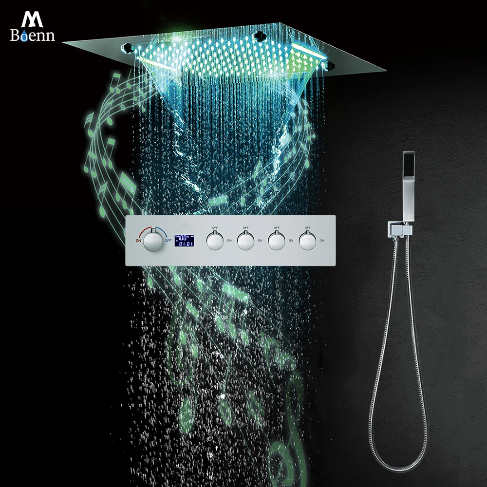 M Boenn Polished Chrome Hot and Cold Shower System Bathroom Diverter LED Lighting Shower Head Lavish Rainfall Showers Experience
M Boenn Polished Chrome Hot and Cold Shower System Bathroom Diverter LED Lighting Shower Head Lavish Rainfall Showers Experience