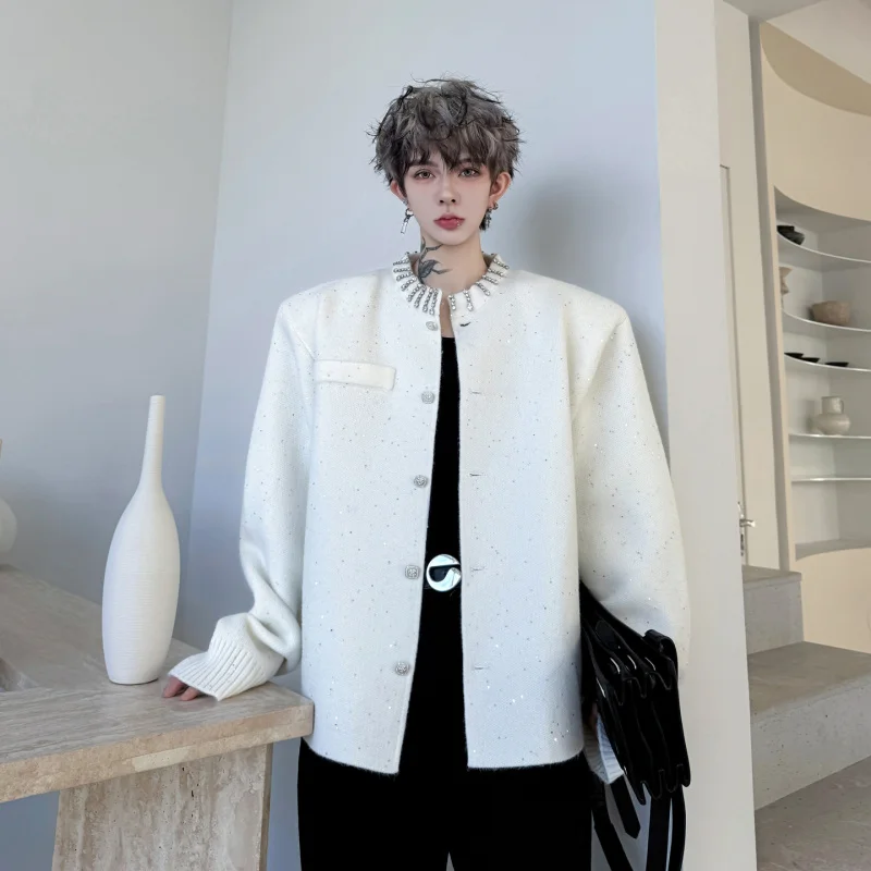 Men's Knitted Sweater Pearl Decoration Open Cardigan Winter Faion Casual Cotton Blend Long Sve round Ne Warm Coat
Men's Knitted Sweater Pearl Decoration Open Cardigan Winter Faion Casual Cotton Blend Long Sve round Ne Warm Coat