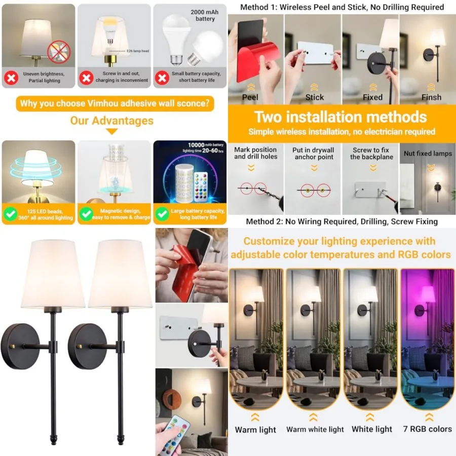 Peel and Stick Wall Sconces, Stick On Wall Sconce Set of 2, Battery Operated Wireless Wall Light, No Drill Adhesive Wall Lamp,
Peel and Stick Wall Sconces, Stick On Wall Sconce Set of 2, Battery Operated Wireless Wall Light, No Drill Adhesive Wall Lamp,