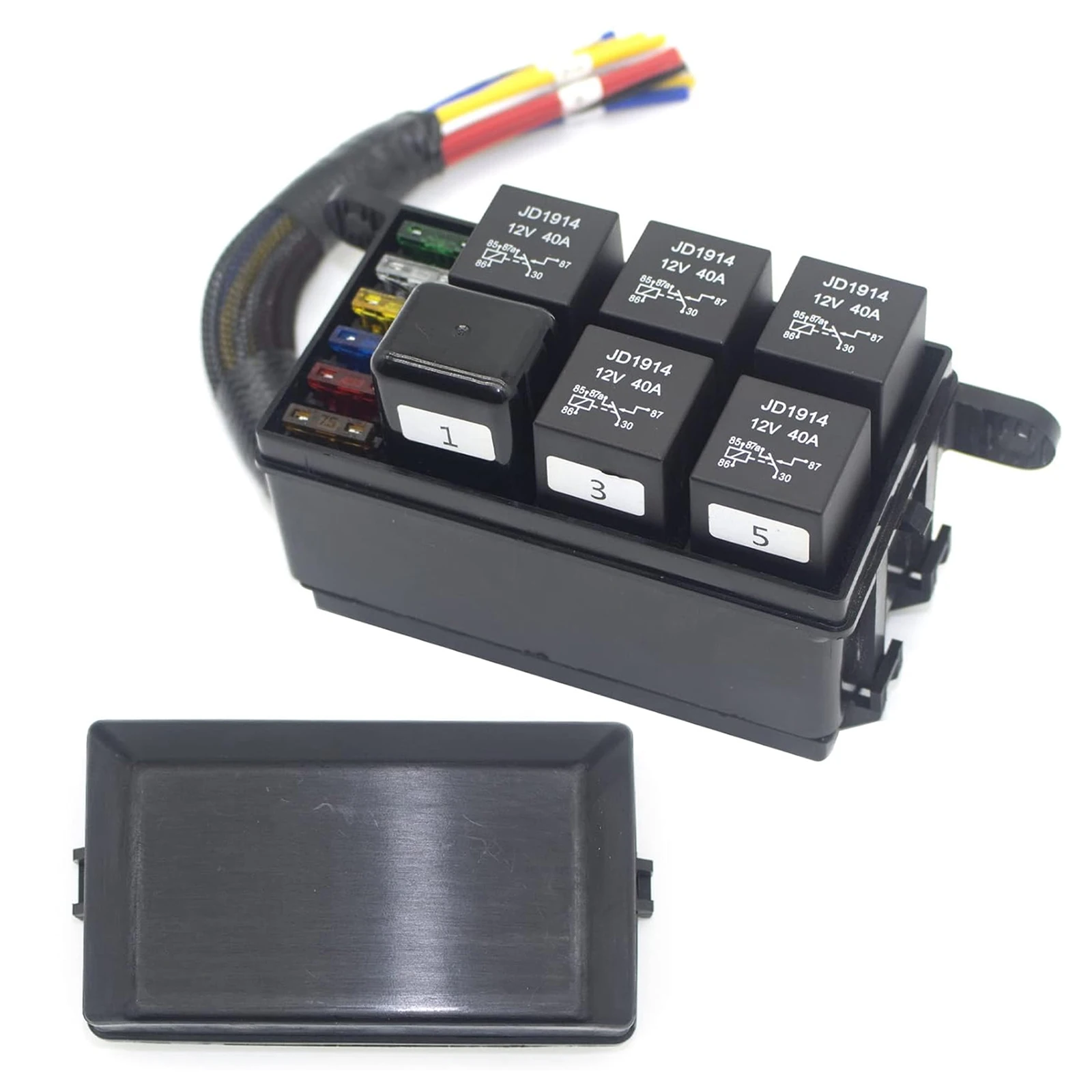 6-Way Auto Retrofit Control Holder with Pre-Wired 40A 4-Pin Relays Automotive Universal Relay Block Multi-Purpose for Car Marine
6-Way Auto Retrofit Control Holder with Pre-Wired 40A 4-Pin Relays Automotive Universal Relay Block Multi-Purpose for Car Marine