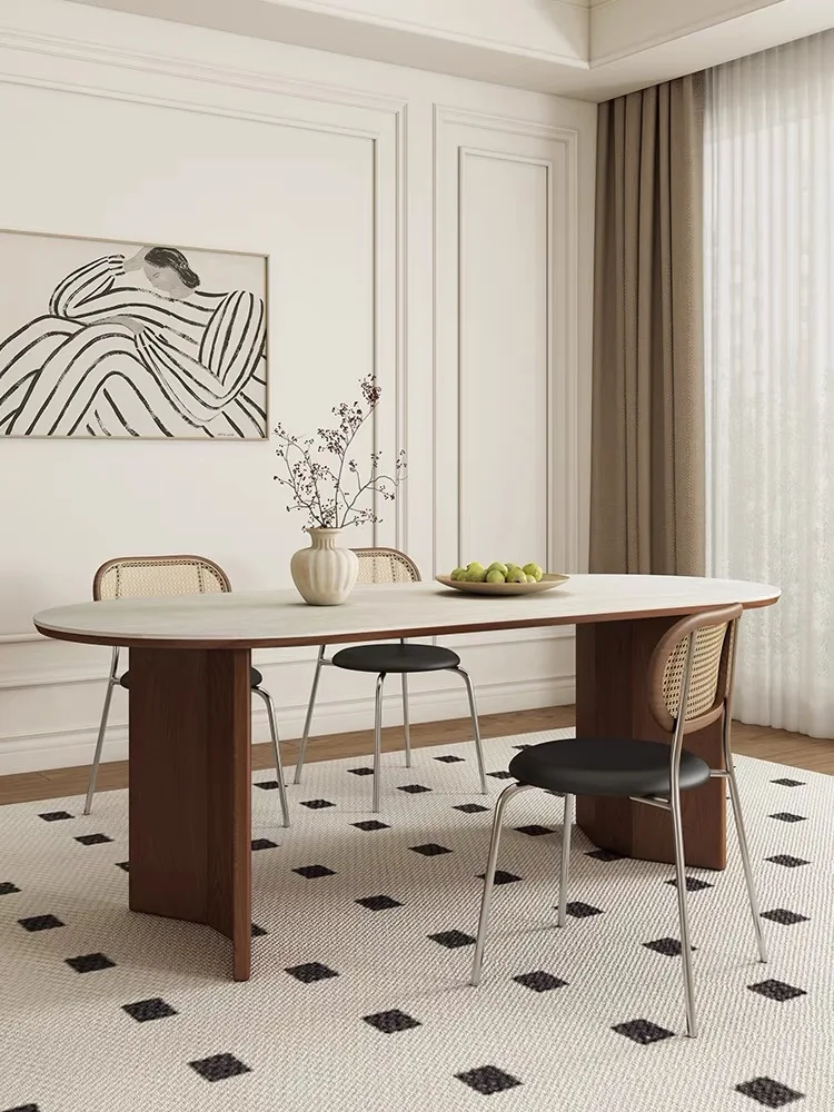 French retro travertine rock slab dining table antique oval dining table solid wood creative desk cream style desk
French retro travertine rock slab dining table antique oval dining table solid wood creative desk cream style desk