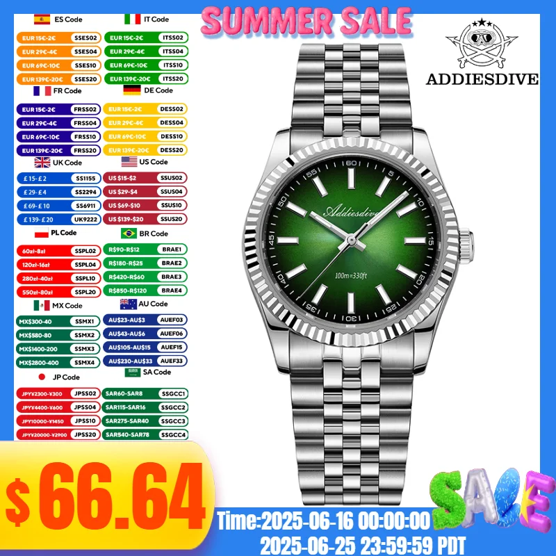 ADDIESDIVE 36mm Watch For Man Sapphire Glass 10Bar Waterproof BGW9 Super Luminous Jubilee Strap VH31 Movement Quartz Watches
ADDIESDIVE 36mm Watch For Man Sapphire Glass 10Bar Waterproof BGW9 Super Luminous Jubilee Strap VH31 Movement Quartz Watches